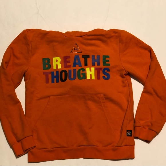Adidas x Pharrell Williams Humanrace Yourh Orange Hoodie Breathe Thoughts - Picture 3 of 10